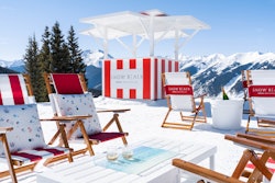 Gray Malin partnered with retail and experiential company ASPENX to construct a South Beach, Miami-inspired scene as a celebration of the luxe après-ski culture Aspen has perfected. Dubbed 'Snow Beach,' the experience is running from Feb. 18 to March 27 during Aspen Snowmass’ 75th anniversary ski season.
