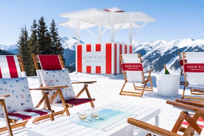 Gray Malin partnered with retail and experiential company ASPENX to construct a South Beach, Miami-inspired scene as a celebration of the luxe après-ski culture Aspen has perfected. Dubbed 'Snow Beach,' the experience is running from Feb. 18 to March 27 during Aspen Snowmass’ 75th anniversary ski season.