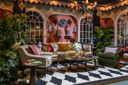 In celebration of Benjamin Moore's Color Trends 2022, the brand joined forces with designer Corey Damen Jenkins to create a fashionable conservatory for its installation. Antique and modern furnishings were juxtaposed against a painted floor motif, while lush trees and plants provided a fresh layer.