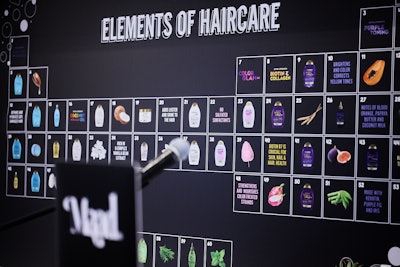 Further tying into the science theme was a periodic table-inspired display of the elements of haircare.