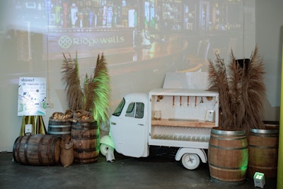 Unbound Sips tapped Guinness Blonde and Downeast Cider for its glamorous mobile bar cart made out of a 1964 Piaggio Ape. This retro cart served draft brews from four taps, outfitted for this event with four-ounce beer glasses.