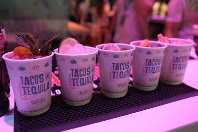 Signature Cazadores cocktails were served in cups that featured the Tacos & Tequila event font.