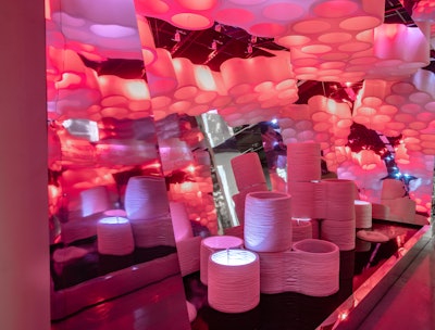 TPG Architecture and WB Wood’s space was created in partnership with Haworth, Eventscape, Lutron and JRM. It was filled with cylindrical objects and featured dynamic lighting and reflective surfaces.