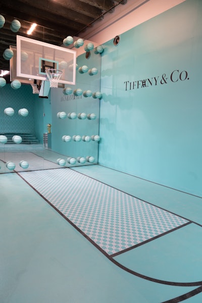 During this year's NBA All-Star Weekend, Tiffany & Co. partnered with artist Daniel Arsham for a branded pop-up that included a basketball court featuring a mirrored wall with a display of limited-edition basketballs designed by Arsham.