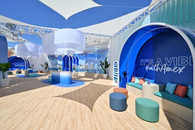 Another activation that effectively used geometric shapes to make an impact was the American Express Lounge, which featured calming, curved lines that created a tranquil space on the busy festival grounds. Momentum Worldwide produced it.