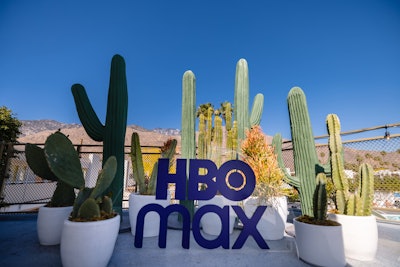 In addition to florals, many activations took inspiration from the surrounding landscape, incorporating cacti and other desert-inspired motifs—like this display from HBO Max's activation.