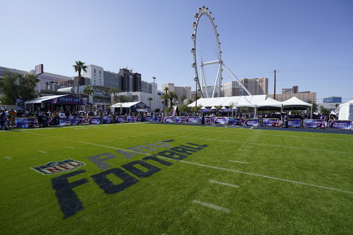 Drone footage of NFL Draft Red Carpet Stage taking shape on Fountains of  Bellagio 