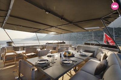 Set sail in Saint-Tropez, France, on this Concorde sailing yacht. The sporty yet comfortable Oceans Pure 2 can offer your event three deck levels and multiple lounging and entertainment areas. Spaces include three salons, two dining areas, and two sundecks ideal for socializing and networking. At the end of 2019, the vessel completed a full exterior and interior refit. 'The new owners have successfully blended true French art-de-vivre with sailing tradition in one of the most iconic spots of the French Riviera,' Click&Boat tells BizBash.