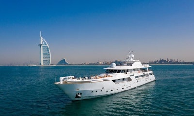 This 167-foot mega yacht from CRN accommodates up to 50 passengers and is a glamorous way to sightsee when in Dubai. Its main deck is outfitted with an open salon, making it ideal for events and parties.