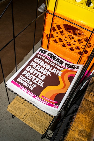 In a fun, bodega-appropriate touch, faux newspapers also promoted the new flavors. Other clever, on-theme details included a hand-painted Rose and Reuben’s sign, which was done by a local sign painter, and a community message board—complete with a 'missing' poster for a dog named Waffles.