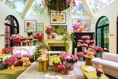 Pink And Beige Wedding Bouquet Is Sitting On Top Of A Sofa