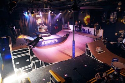 For a fundraising event in March 2021, Red Bull debuted its Skate Nash Stages, transforming the music venue Exit/In into a pop-up skatepark complete with half pipes, an outdoor skatepark, and—of course—a DJ. The DJ performed over the course of the three-day fundraising event in a booth branded with the energy drink’s logo. To accommodate the setup, the indoor iteration of the skatepark needed to be built right into the venue’s stage, sharing the space with the DJ for a unique synergy in the iconic club. All proceeds from Red Bull Skate Nash Stages supported independent music venues, including the Music Venue Alliance Nashville (MVAN). Josh Greene of Throwing Star Collective, the company that oversaw the buildout, said that “it was rewarding to put both DJs and skaters front and center in support of a great cause.” See more: See How Red Bull Tuned This Nashville Music Venue Into a Skatepark