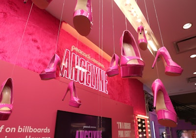 The eye-catching Angelyne vignette featured a ceiling installation made from hot-pink high heels.