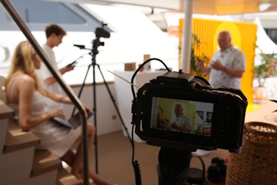 BizBash's David Adler, along with the editorial team, also recorded several podcasts and episodes of BizBash's Event Masters docuseries while on board the yacht. The team also explored the festival to film 'Person on the Street'-like interviews to get a pulse on what attendees were seeing.