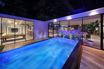 For the 2017 edition of gaming expo E3, Event Eleven designed a midcentury modern home for software company Take-Two Interactive—all on the trade show floor. The 8,000-square-foot space featured a pool, an exterior deck, a service kitchen, and a game room. Bedrooms, a living room, a lounge, and a dining room served as meeting spaces.