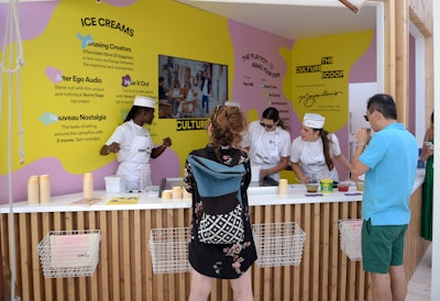 Also at Spotify Beach, an ice cream bar featured custom flavors based on Spotify's Culture Next trends report. The activation also had a particular focus on sustainability: All plastics and paper were recyclable, and drink straws were fully compostable. The coffee at the Blend Bar was sourced fairly and sustainably through a barista partnership with Orang Utan Coffee project.