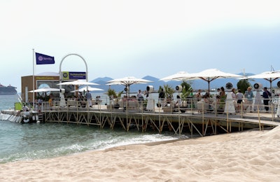 A podcast studio was housed at the end of a pier at Spotify Beach.