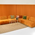 Puffer modular ottoman in rust velvet ($325 per piece to rent 1-5 days), available in New York and Los Angeles from Taylor Creative