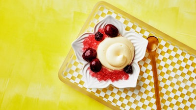 The three-hour, multi-sensorial experience cost $35 per person, with all proceeds donated to charity. Pictured: “Spontaneity” with mousse, cherry granita, and chewy cherries.