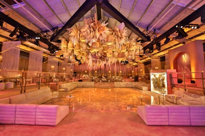 Lounges and seating were procured from residential interior design resources in boucle, leather, and velvet. With over 600 guests in attendance, the night ended with a dance party encircling the history-making cast and director of Squid Game under the canopy of floral clouds.