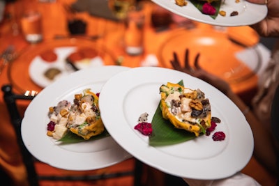 The first course featured Rusty Pelican’s spin on Waldorf salad served inside the shell of a dragon fruit.