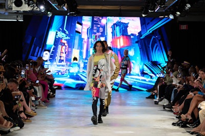 And to truly marry the two trailblazing industries, The Nolcha Shows flanked panel discussions with a total of 12 runway shows. Featured collections included The Tailory, Maya Seyferth, Host and Var, Oh Polly, Chainguardians (pictured), and more. Luminae handled tech buildout for The Nolcha Shows, and MF Events provided catering.