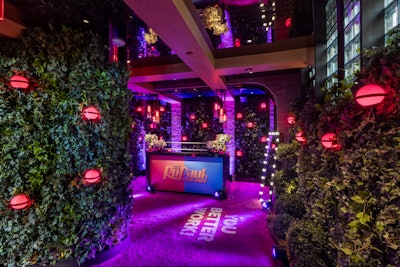 One area of the space paid homage to RuPaul's Drag Race, which is available to stream on Paramount+. Images by Lighting designed lighting for the event, while Alpha and Omega handled fabrication.