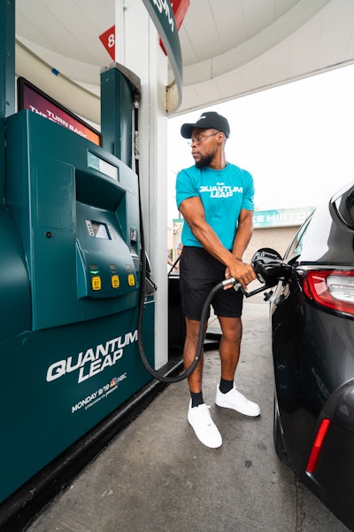 The Hollywood gas station featured branded pumps and attendants.