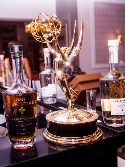 It's not an Emmys party without a flash of Emmy gold. One of the coveted trophies 'posed' for a photo op alongside El Cristiano bottles.