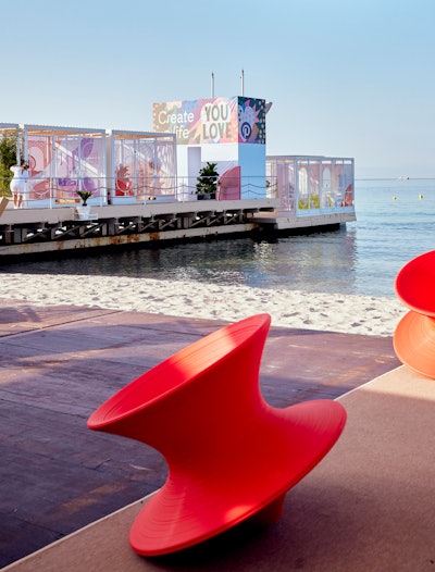 Seating can also be a fun way to further an event's branding, like at Pinterest's colorful Cannes Lions activation in France this past June. Bright red, pin-inspired chairs served as a playful nod to the brand's name. See more: Cannes Lions 2022: How Top Brands Drew Attention at the Jam-Packed Festival of Creativity