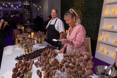 LA-based celebrity chefs showcased their culinary talents with a lavish tasting menu of specialty dishes along an area of the event known as 'Chef's Row.' James Beard Award winner Sherry Yard (right), as seen on Great Holiday Baking Show, MasterChef: Legends, and Cake Wars, was on-site sharing her splashy signature desserts.