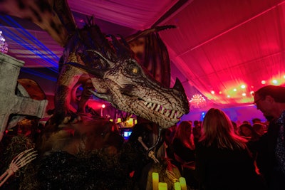 At Legends of Horror, guests enter the Captain Morgan Bar and Lounge where themed drinks are served underneath a fire-breathing dragon.