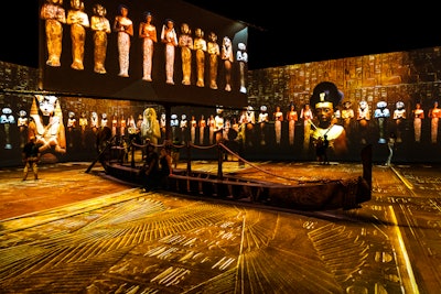 Visitors can take a seat on an Egyptian-style ship for a journey through the underworld.
