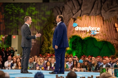 During day one's main keynote, Salesforce co-CEOs Bret Taylor (left) and Marc Benioff (right) unveiled the latest innovations from Salesforce, including Salesforce Genie, Slack canvas, and Net Zero Marketplace. They also showcased how customers like Ford and L’Oreal are using Salesforce products in new ways.