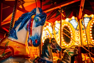 The Fangtastic Fair marks the end of Haunt O’ Ween. Here, guests are welcome to enjoy carnival rides—including a carousel, bouncy houses, balance ropes, hay stacks, a motorcycle ride, and much more—before bidding adieu. “We encourage guests to spend as much time here as they like,” Smith noted.