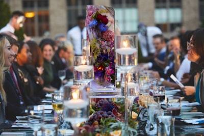 An April dinner for editors and influencers to celebrate the launch of Fairmont's new book, Grand by Nature, made for a glamorous evening at Rockefeller Center. Our favorite design detail? You guessed it—this impressive tablescape with florals encased in ice. These striking centerpieces were made by Okamoto Studio with colorful blooms from The Mini Rose Co. 'The idea was not to use white flowers but to bring color to the scape,' explained Elizabeth Harrison, CEO and co-founder of H&S Communications (whose brand experience and experiential marketing division Studio HS produced the event).