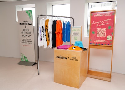 Billboard partnered with Urban Outfitters on a capsule collection collaboration with rising Latin artists that debuted during the event—and in select stores nationwide and online—on Sept. 15. At the pop-up shop, Urban Outfitters encouraged customers to contribute to the Hispanic Heritage Fund.