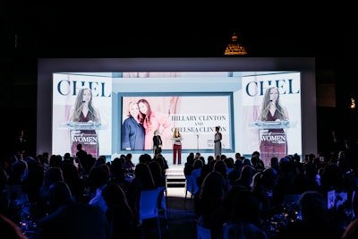 Both Hillary Clinton and Chelsea Clinton (pictured) were honored at this year's event. The mother-daughter duo took the stage to speak about the importance of celebrating women and sharing their stories (which they also do in their new eight-part Apple TV+ documentary series, Gutsy.)