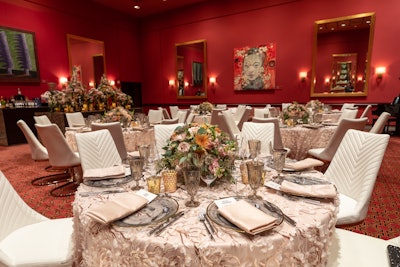 Although the main dinner for patrons was held in the event pavilion, there were also a variety of smaller events—including one held in the Symphony Hall's Wattis Room, which hosted an intimate meal before the concert began.