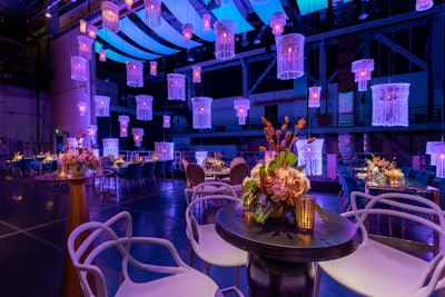 Other ticket holders were hosted within the hall's Zellerbach space for a more casual, hors d'oeuvre-focused reception with a 'slightly more Bohemian theme,' Gurley said. Highlights included an eye-catching assortment of chandeliers plus centerpieces made with pampas grass.