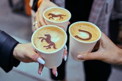As an intentional way to provide a touch point while maintaining the simplicity and elegance Glick noted the client asked for, lattes served out of the truck were topped with designs in nod to Hermès’ iconic logo, which depicts a horse and carriage.