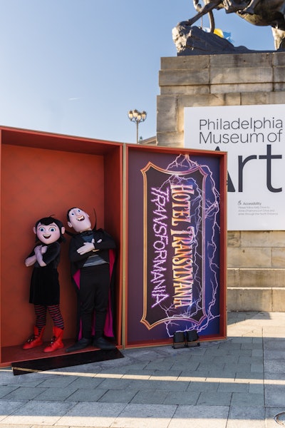 Props were set up at each stop, “including replicas of the ‘suitcase’ coffin,” Johnston explained. And fans who braved the cold on the East Coast during a chilly January “received exclusive Hotel Transylvania merchandise [like] glow-in-the-dark socks and a s’mores kit to enjoy while watching the animated film.”