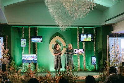 To demonstrate Ireland’s position as a tech capital within Europe, screens—which were mounted to tree trunks on stage—displayed slow-moving images of the Irish landscape while the large LED screens flanking the stage were used for speaker presentations.
