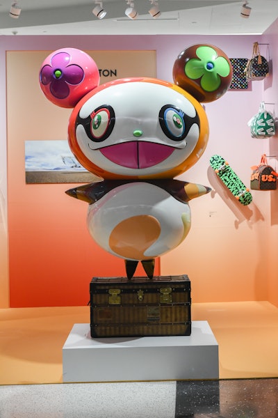 Louis Vuitton also displayed a panda figure sculpture by Takashi Murakami on a vintage Louis Vuitton trunk (pictured); paintings by Richard Prince and Alex Katz; a photo by Jean Larivière; and the Artycapucines collection. In years past, Louis Vuitton presented Objets Nomades at Design Miami and the Miami Design District.