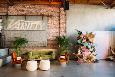 'Integral to the design was the amazing floral design provided by Michelle at 19 Stems and the inclusion of real wood, laser-cut table numbers, and wooden lanterns,' continued Stoelt, adding: 'We brought in 40-plus eight-foot palm trees of various species spread throughout the space and four different decor vendors to achieve a seamless, natural look throughout the entire experience.' Decor vendors included Found Rental Co., Designer8 Furniture Rental, Bright Event Rentals, Theoni Collection, and Jackson Shrub. AV vendors were Launch AV and Vox Productions.