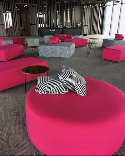 This oversized round ottoman from Ronen Rental ($195 for a two-day rental period) serves as a colorful seating option for any space. It's available for rent at the Miami location.