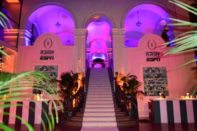 Waldman told BizBash that “design challenges coming into this year’s event were not only centered around creating a fresh take on the annual party, but also elevating and enhancing the existing architecture of the venue.” The concept was ever-present at the entrance into The Majestic Downtown’s 9,999-square-foot Grand Hall.