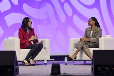Retired track and field star Allyson Felix (right) sat down for a conversation during Convening Leaders' opening main stage session on Jan. 9.