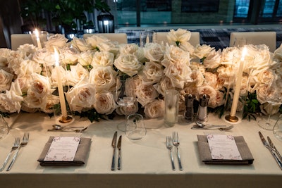 Guests dined in the hotel’s Madison Gallery space with floral decor by FLOWERBX. The four-course dinner was presented by chef José Andrés, who helms the property’s dining program and venues.