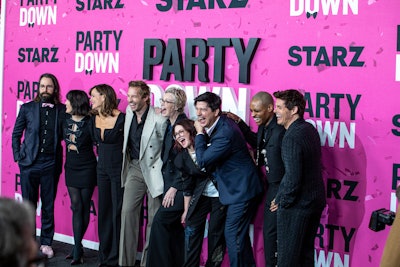 The event drew the series's stars, (from left) Martin Starr, Zoë Chao, Jennifer Garner, Ryan Hansen, Jane Lynch, Megan Mullally, Ken Marino, Tyrel Jackson Williams, and James Marsden. (Actor Adam Scott was not in attendance due to a scheduling conflict.)